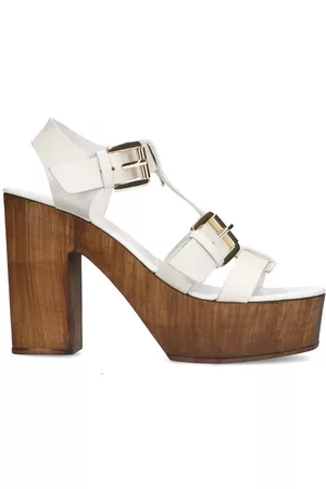 Sacha Dames Platte Sandalen - Witte leren sandalen met plateau hak