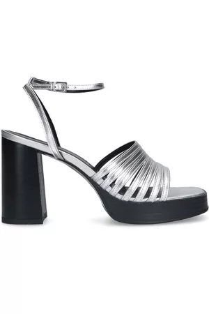 Sacha Dames Hoge Sandalen - Zilverkleurige metallic sandalen met hak