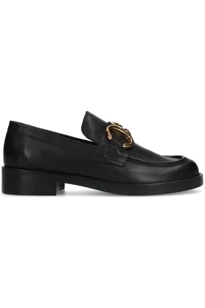 Sacha Dames Loafers - Zwarte leren loafers met goudkleurige chain