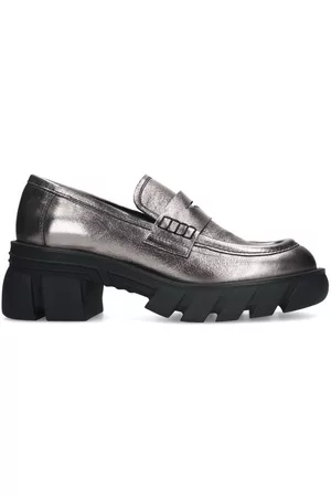 Sacha Dames Loafers - Zilverkleurige metallic chunky loafers