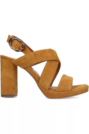 Sacha Dames Hoge Sandalen - Gele suède sandalen met blokhak