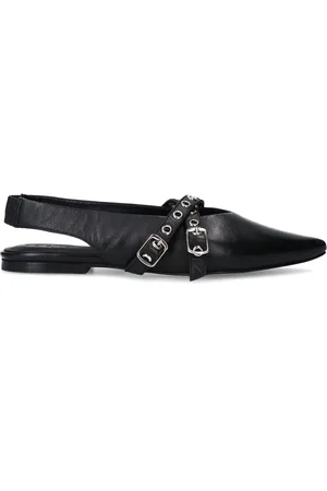 Sacha Zwarte leren slingbacks met buckles