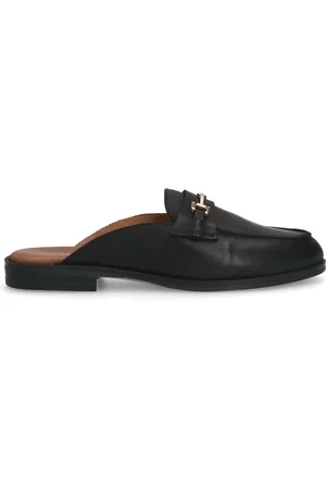 Sacha Zwarte leren slip on loafers