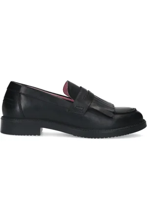 Sacha Zwarte leren loafers met franjes