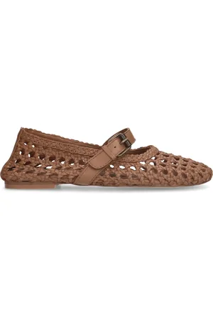 Sacha Cognac leren fishnet ballerina