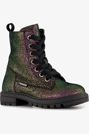 Braqeez Leren meisjes veterboots multicolor
