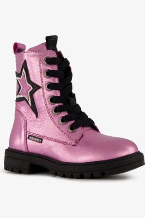 Braqeez Leren meisjes veterboots met ster