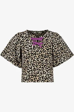 My Way Meisjes top met strikjes en luipaardprint