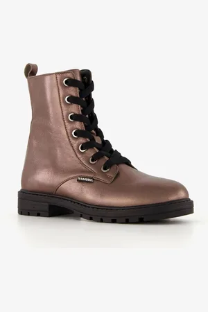Braqeez Leren meisjes veterboots roségoud