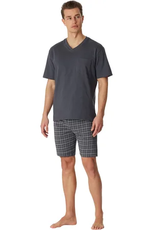 Schiesser Ebony korte pyjama antraciet ruit