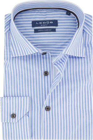 Ledub Slim fit lichtblauw gestreept lange mouw