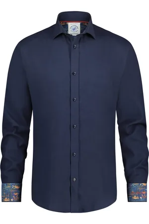 A fish named fred Overhemd navy effen katoen wol slim fit