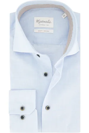 Michaelis Gestreept katoen en linnen overhemd blauw slim fit