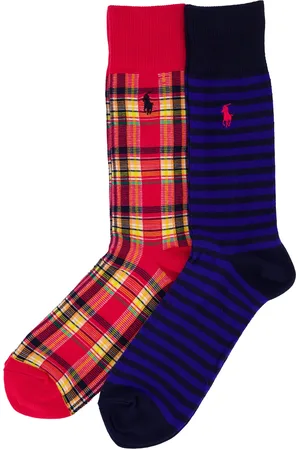 Ralph Lauren Sokken rood geruit/geprint 2-pack