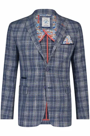 A fish named fred Colbert navy geruit linnen slim fit