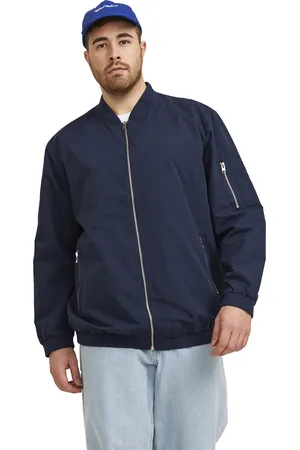 Jack&amp;jones Donkerblauwe effen tussenjas met rits en wijde fit van