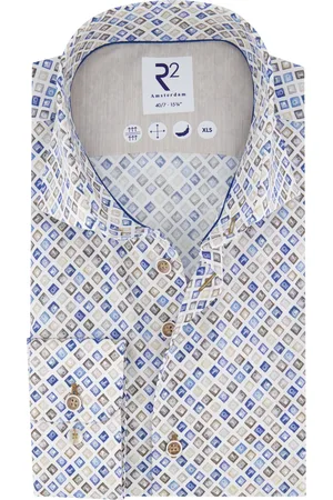R2 Westbrook Overhemd mouwlengte 7 auto iconen print wit blauw