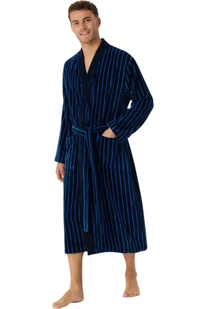 Schiesser Badjas katoen blauw gestreept Essentials