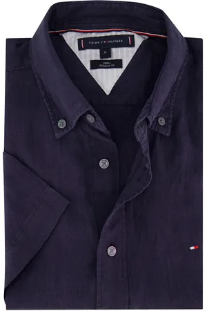 Tommy Hilfiger Linnen casual overhemd korte mouw normale fit effen