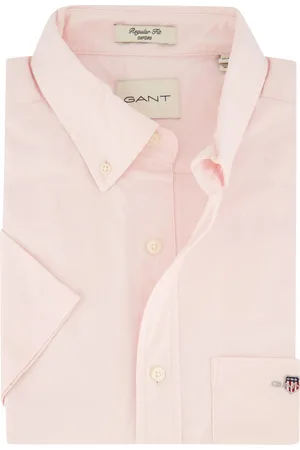 GANT Casual overhemd korte mouw regular fit lichtroze effen katoen