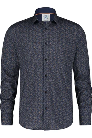 A fish named fred Overhemd navy goud geprint slim fit