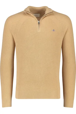 GANT Trui bruin half zip effen