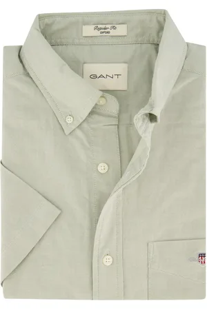 GANT Casual overhemd korte mouw regular fit lichtgroen effen katoen