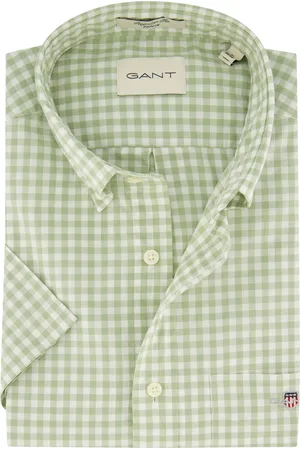 GANT Casual overhemd korte mouw regular fit lichtgroen wit geruit katoen