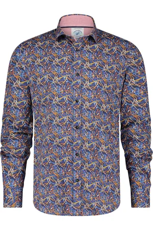A fish named fred Overhemd blauw geprint semi-wide spread boord