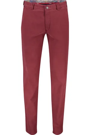 Meyer Katoenen broek donkerrood effen zonder omslag