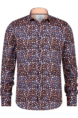 A fish named fred Navy geprint katoenen overhemd slim fit