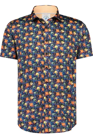 A fish named fred Overhemd slim fit korte mouw navy geprint