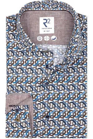 R2 Westbrook Modern fit overhemd katoen geprint