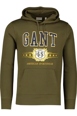 GANT Hoodie groen met opdruk buidelzak