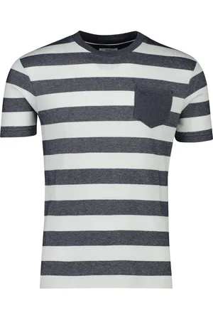 Brax T-shirt donkerblauw wit gestreept normale fit katoen