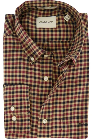 GANT Overhemd bruin/ geruit button-down