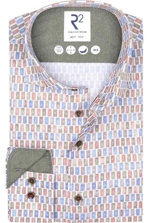 R2 Westbrook Geprint overhemd mouwlengte 7 slim fit katoen