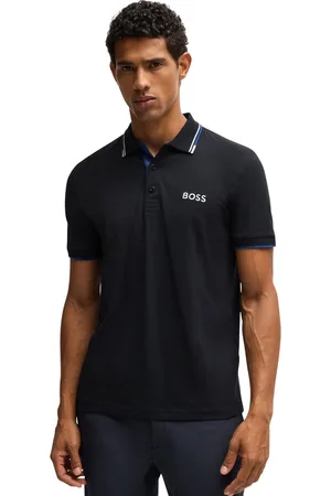 HUGO BOSS Polo normale fit blauw effen katoen met logo