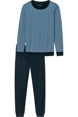 Schiesser Pyjama navy geprint katoen