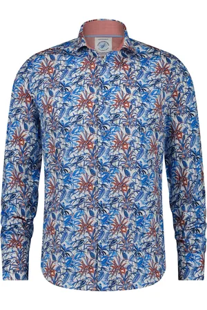 A fish named fred Katoenen /rood geprint overhemd slim fit