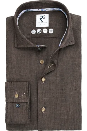 R2 Westbrook Modern fit overhemd linnen mouwlengte 7 gemêleerd
