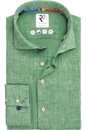 R2 Westbrook Overhemd slim fit gemêleerd linnen