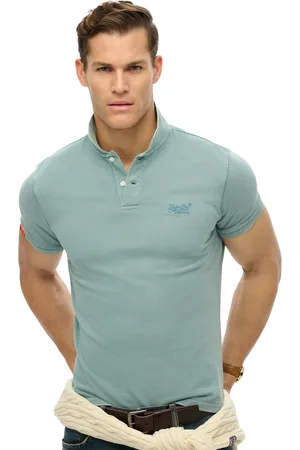 Superdry Polo lichtblauw pique korte mouw 2-knoops