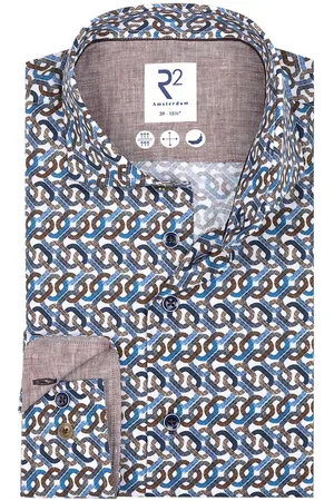 R2 Westbrook Katoenen modern fit mouwlengte 7 overhemd geprint