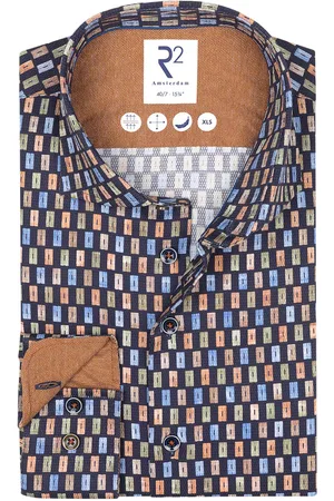 R2 Westbrook Overhemd mouwlengte 7 slim fit printje katoen