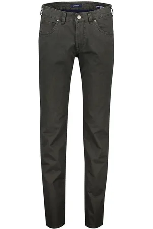 Atelier Gardeur Groene effen katoenen jeans van