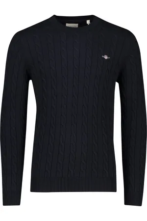 GANT Trui ronde hals navy effen katoen grof gebreid