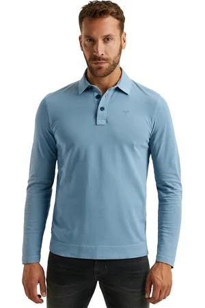 PME Legend™ Donkerblauw polo lange mouw pique garment dye