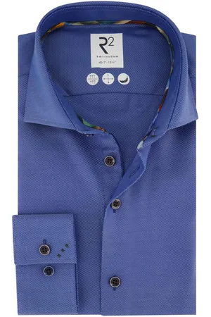 R2 Westbrook Overhemd mouwlengte 7 slim fit effen 100% katoen