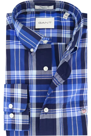 GANT Overhemd katoen middenblauw geruit